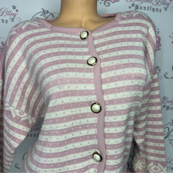 Equation cardigan vintage pink white Pearl buttons knitted stunning luxury top - Picture 5 of 11